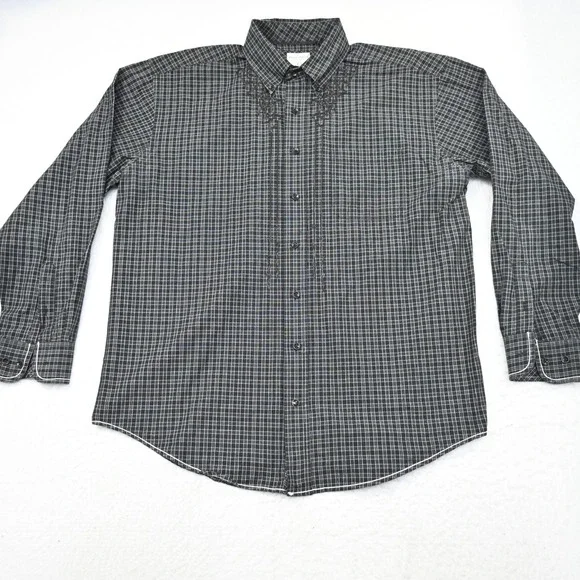 Panhandle Rough Stock Cowboy Dress Shirt Plaid Lurex Long Sleeve Mens Size Large - Picture 5 of 11